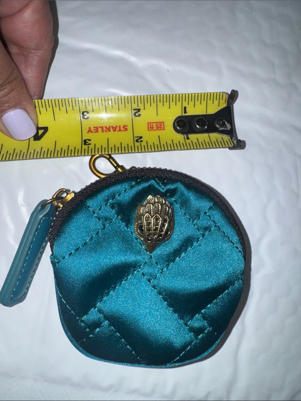 Teal Quilted SatinCoin Pouch with Decorative Clasp Kurt Geiger